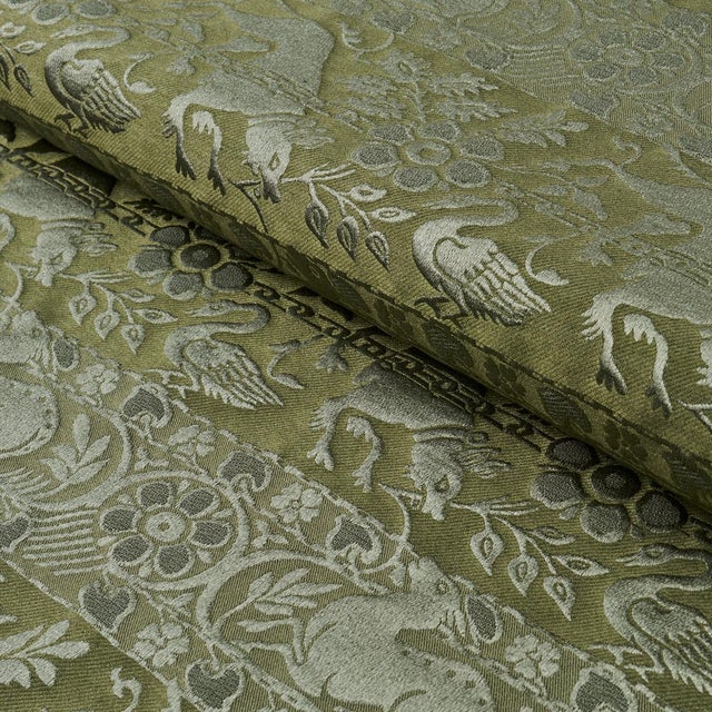 Sample - Schumacher Animali Fabric In Moss For Sale