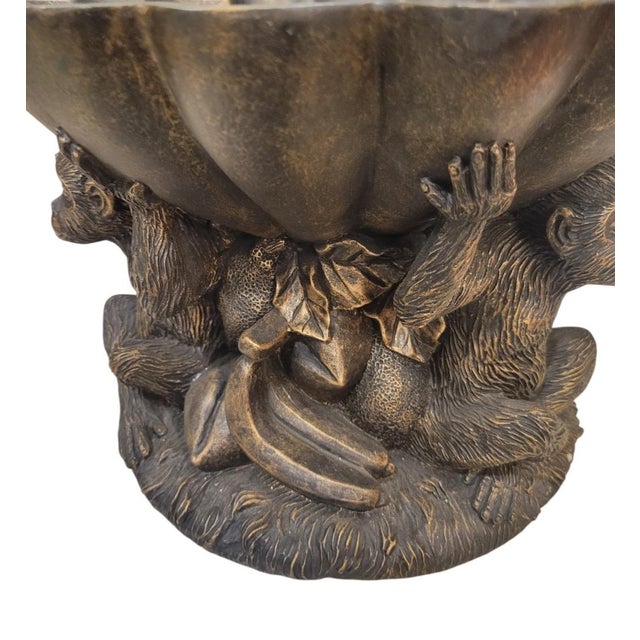 1990s Vintage Large 3 Monkey Scalloped Palm Beach Regency Decorative Fruit Bowl Table Top Decor For Sale - Image 5 of 8