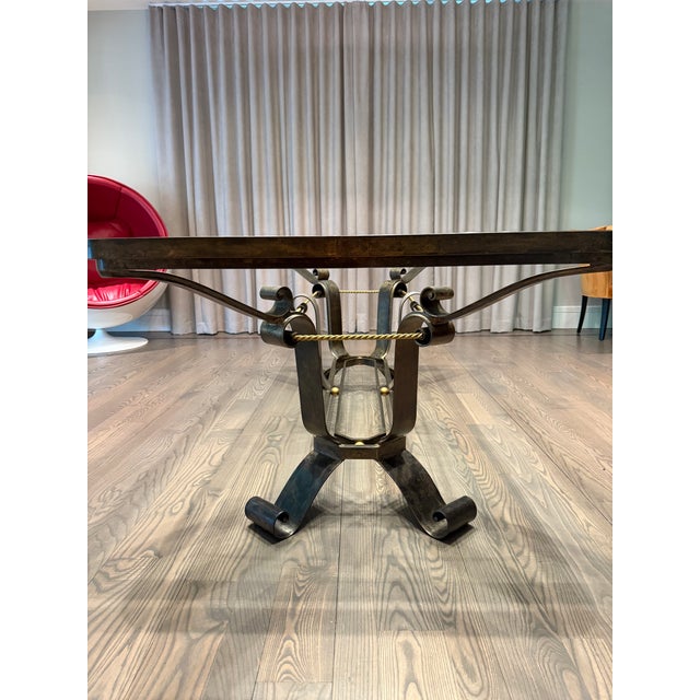 Mid-Century Modern Vintage Mid-Century Industrial Dining Table With Sculptural Wrought Iron & Glass For Sale - Image 3 of 5