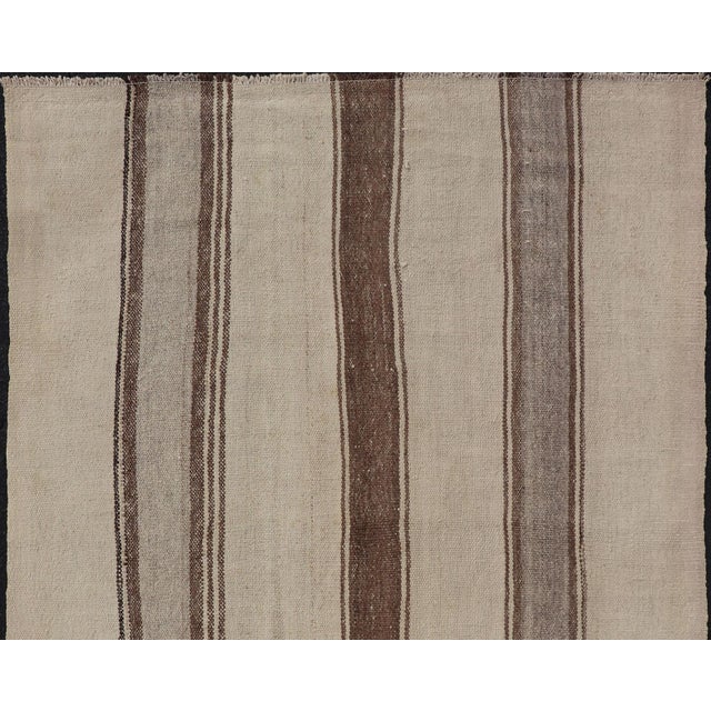 Vintage Turkish Kilim With Vertical Stripes in Tan, Taupe, Grey, Cream and Brown For Sale - Image 4 of 11