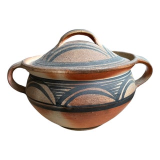1991 Studio Art Wood Fired Pottery Lidded Bowl For Sale
