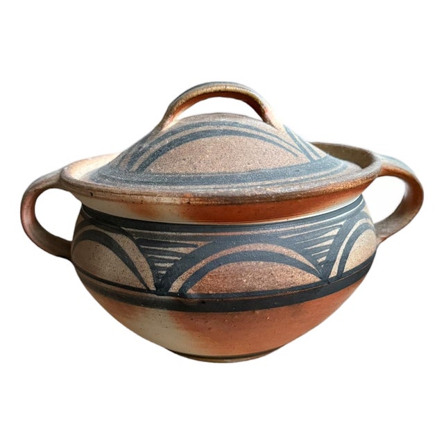 1991 Studio Art Wood Fired Pottery Lidded Bowl For Sale