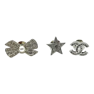 Chanel Brand New Silver CC Star Bow Crystal 3 Pins - 3 Pieces