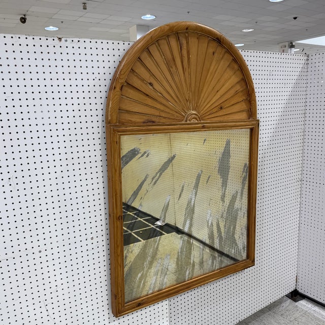 Wood Antique Spanish Pine Arch Mirror With Sunburst Design For Sale - Image 7 of 9