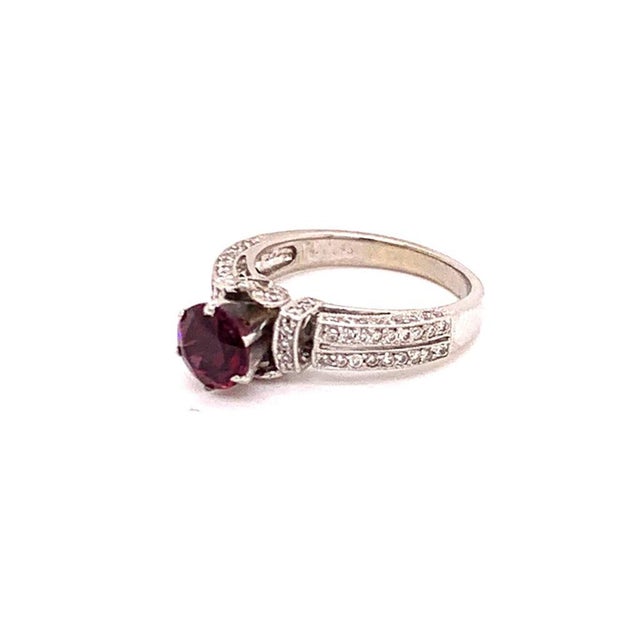 Traditional Diamond Tourmaline Rubellite Ring 4.5 14k Gold 1.38 TCW Women Certified For Sale - Image 3 of 12