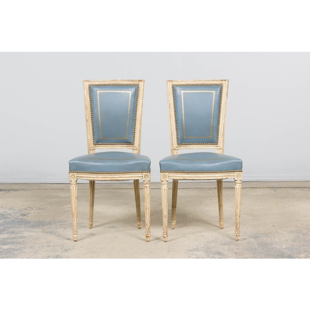 Early 20th Century Antique French Louis XVI Style Painted Dining Chairs in French Blue - Set of 4 For Sale - Image 5 of 18