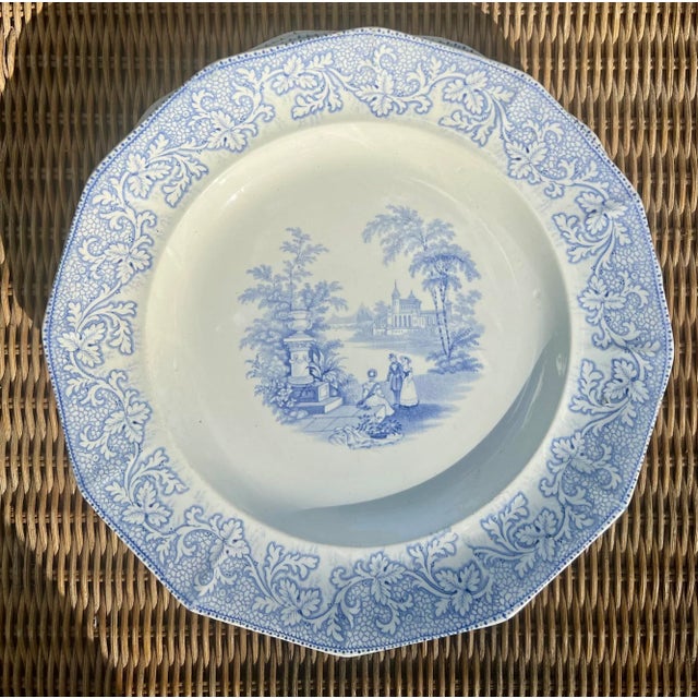 Antique English Blue and White Ironstone Transfer Scene Plates- Set of 3 For Sale In Charleston - Image 6 of 13