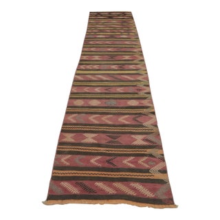 1950s Traditional Primitive Red Striped Kilim Runner Rug For Sale