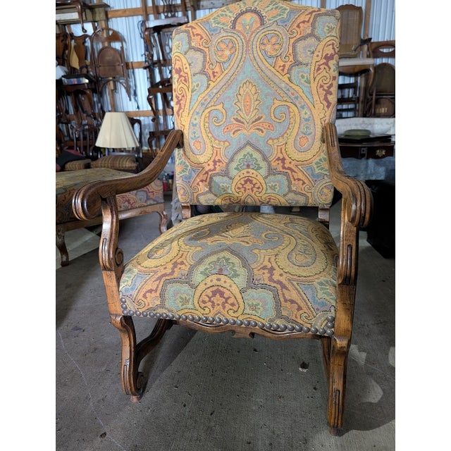 Late 20th Century Vintage French Provincial Paisley Upholstered Armchair With Matching Ottoman For Sale - Image 5 of 14