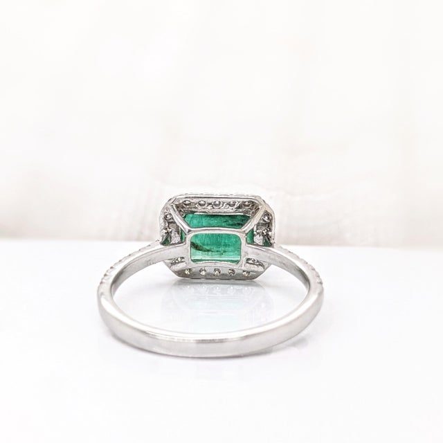 Green 1.2ct East West Emerald Ring W Natural Diamonds in Solid 14k White Gold Em 8x6mm, Size 6.75 For Sale - Image 8 of 8
