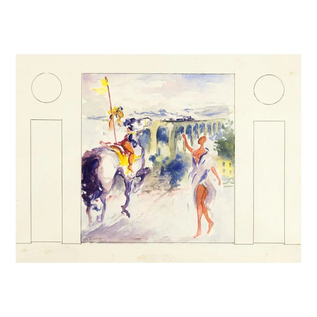 Knight and Girl - Original Watercolor by Vito Alghisi 1999 For Sale