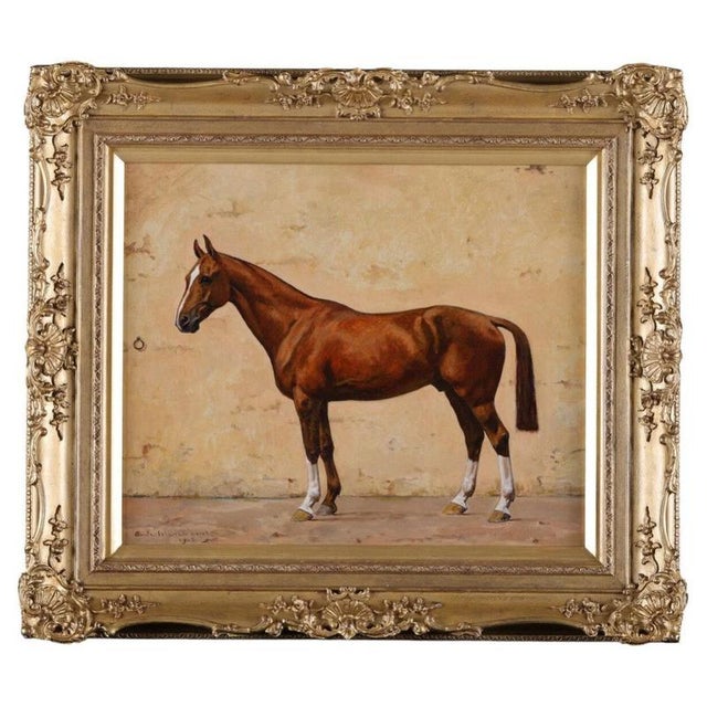 André Marchand, French Equestrian of a Chestnut Racehorse, Oil on Board For Sale - Image 7 of 7