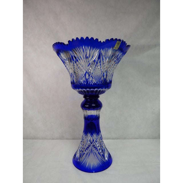 Blue Hand-Carved Bohemian Crystal Vase, 1970s For Sale - Image 8 of 8