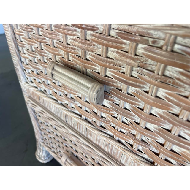Late 20th Century Late 20th Century Pair of Woven Rattan Nightstands Wicker, Wood For Sale - Image 5 of 11