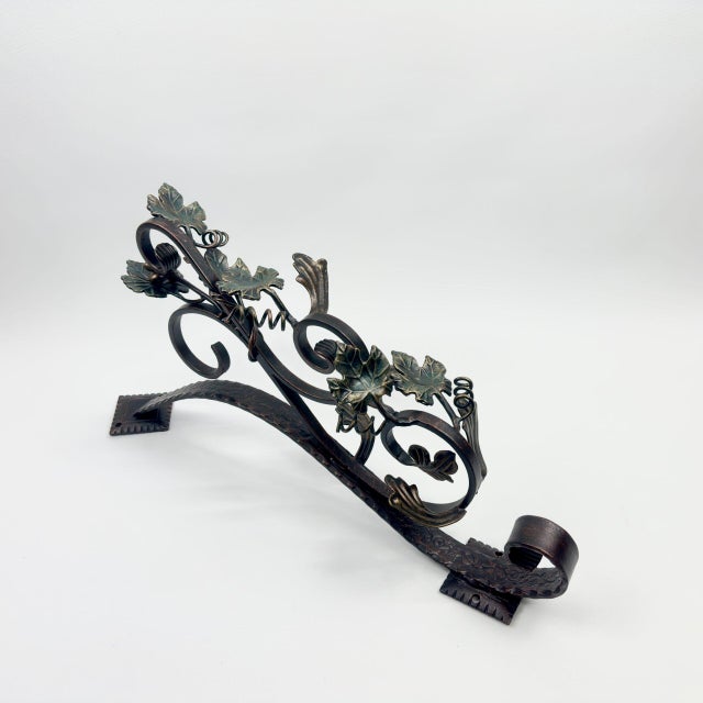 Hand Forged Iron Wall Art Scroll (54cm) Antique Copper & Green Patina Grapevine Motif For Sale - Image 6 of 17