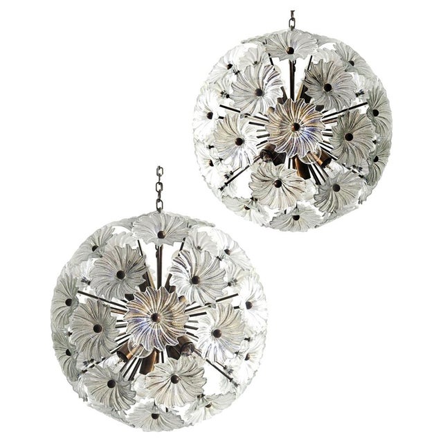 Vintage Sputnik Italian Crystal Chandeliers 51 Daisy Clear Glasses, 1980s, Set of 2 For Sale - Image 15 of 15