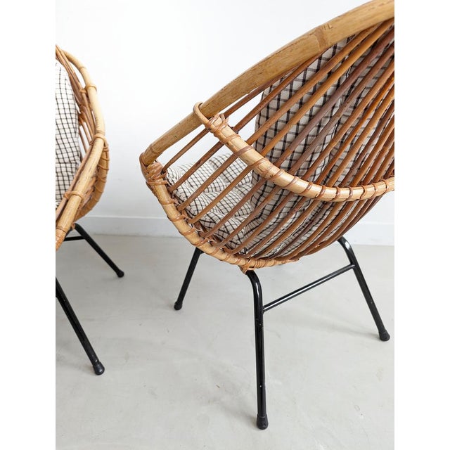 Set of Rattan Bucket Lounge Chairs, 1960s For Sale - Image 4 of 9