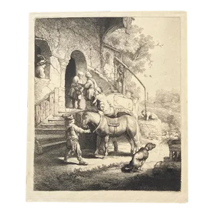 "The Good Samaritan" Old Master Print After Rembrandt Mid 20th Century