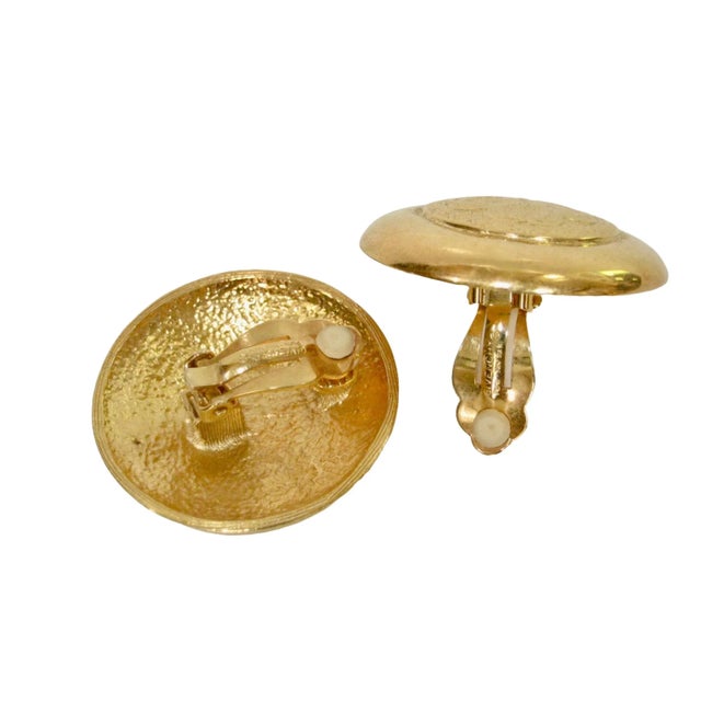 Modern 1980s Givenchy Polished Gold-Plated Large Carved Signature Earrings - 2 Pieces For Sale - Image 3 of 6