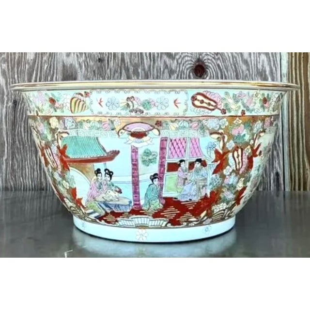 Vintage Asian Monumental Rose Famille Bowl For Sale - Image 10 of 11