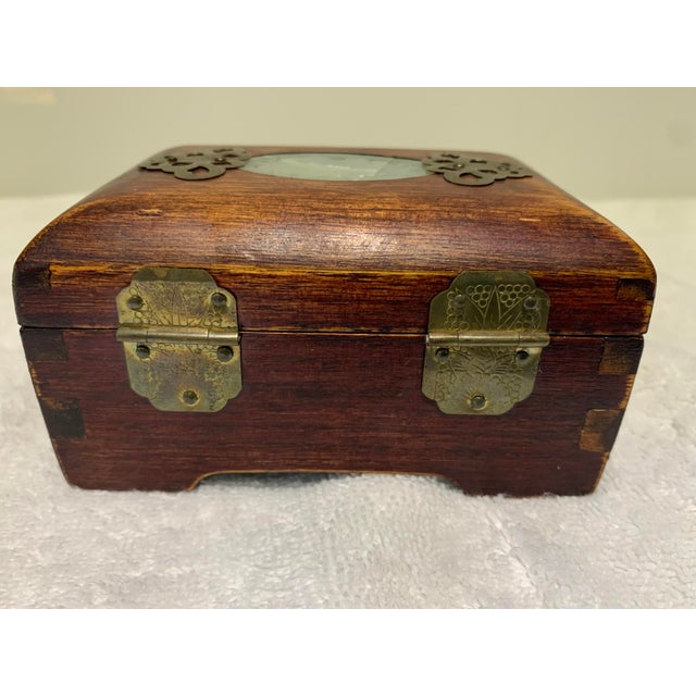 Late 19th Century Antique Chinese Jewelry Box, Dark Wood & Brass Carved