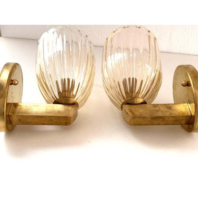 Art Deco Italian Brass and Murano Glass Wall Lights, 1990s, Set of 2 For Sale - Image 10 of 13