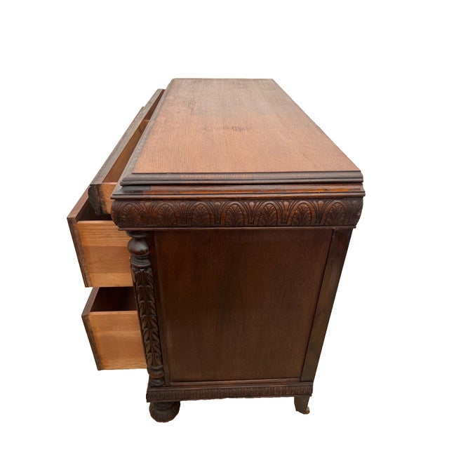 Antique Sideboard, Buffet, Console, Hand Carved, Mirror, Renaissance Revival For Sale - Image 9 of 16