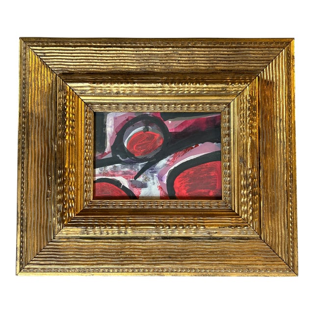1970’s Abstract Expressionist Painting in Chunky Gold Frame For Sale