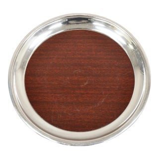 Vintage Crescent Modern Formica and Silver Plate Round Serving Bar Tray For Sale