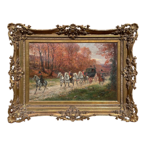 Antique French War Oil Painting Napoleon With His Army Generals Horse & Carriage Raymond Desvarreux 1906