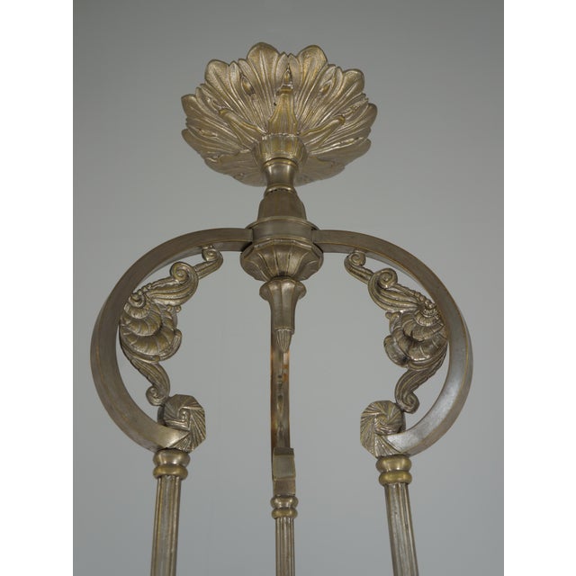 Silver Gilles French Art Deco Multi-Light Chandelier 1930s - Fruit Motif Frosted Glass For Sale - Image 8 of 12