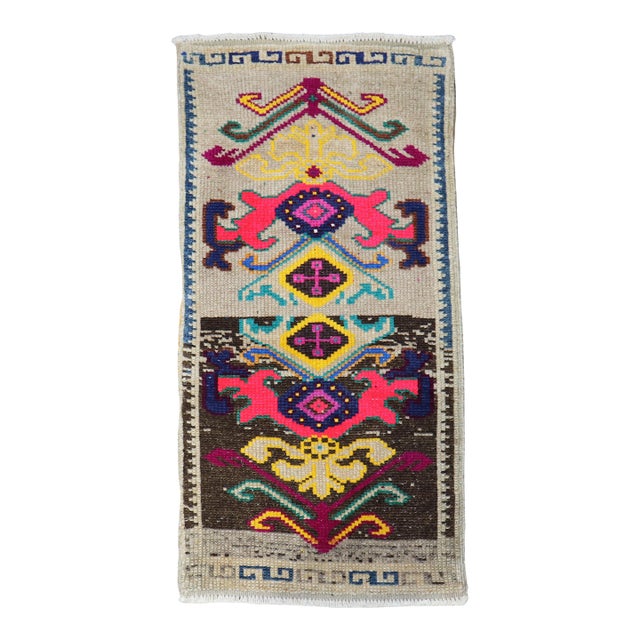 Colorful Vintage Mini Turkish Rug For Sale