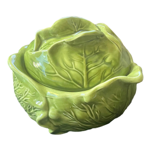 Small Cabbage Design Ceramic Covered Green Serving Dish in Excellent Condition