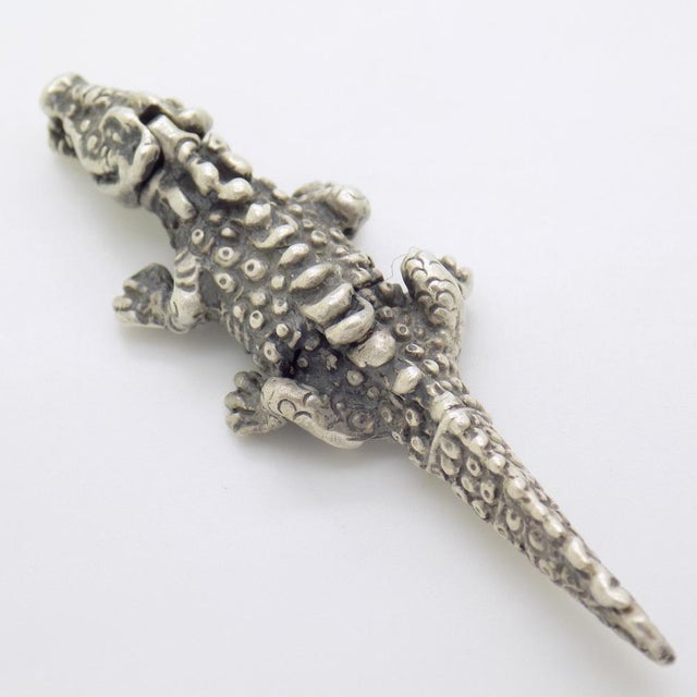 Vintage Handmade Silver Crocodile Alligator Figurine with Tilting Head, 1970s For Sale - Image 4 of 14