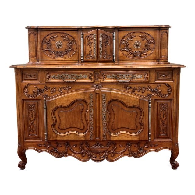 Antique French Buffet Sideboard Server Cupboard Panetiere Highly Carved Oak For Sale