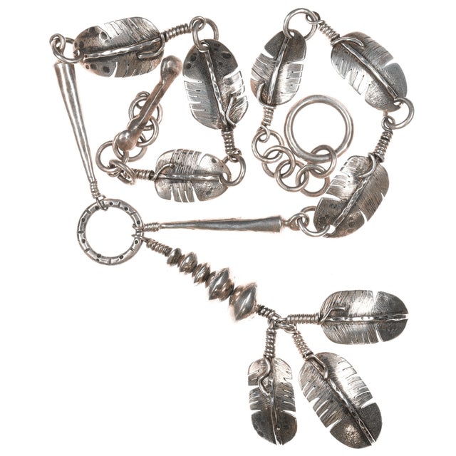 Native American Heavy vintage Native American sterling feather necklace For Sale - Image 3 of 11