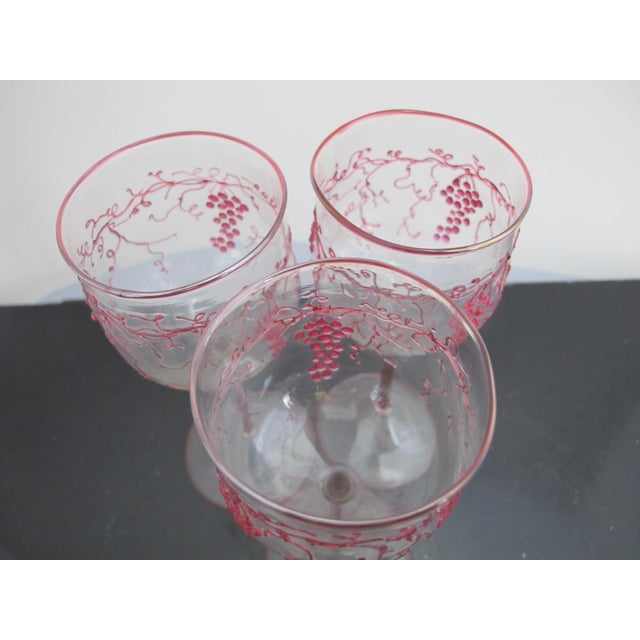 Ruby Red Theresienthal Clear Crystal Bohemian Ruby Grape Vine Cordial Wine Glass Set of 3 For Sale - Image 8 of 9