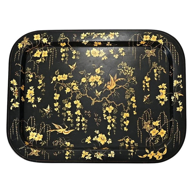 Chinoiserie English 19th Century Japanned Lacquer Tray For Sale - Image 3 of 11
