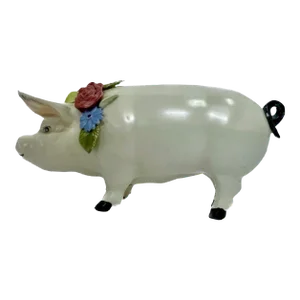 Majolica Pig Wearing Flowers Figurine