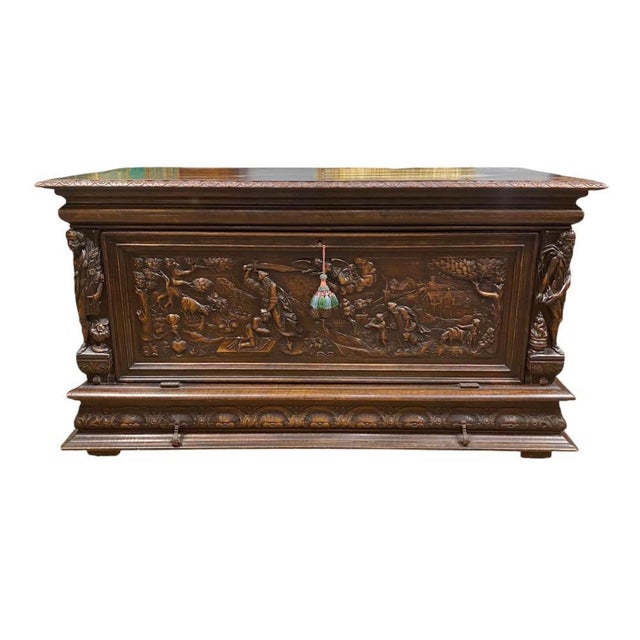 Italian Renaissance Carved Walnut Buffet Trunk, 1830s For Sale - Image 10 of 17