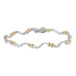 10K Two-Tone 2.00 Cttw Diamond "X" and Wave Link Bracelet (H-I Color, I1-I2 Clarity) - 7" Inches For Sale