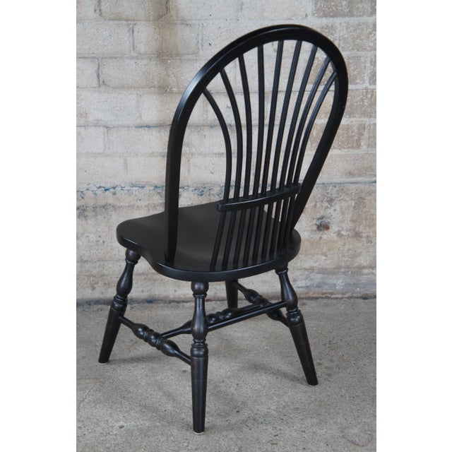 Vintage Windsor Country Farmhouse Black Oak Bentwood Slat Dining Chairs- Set of 5 For Sale - Image 6 of 12