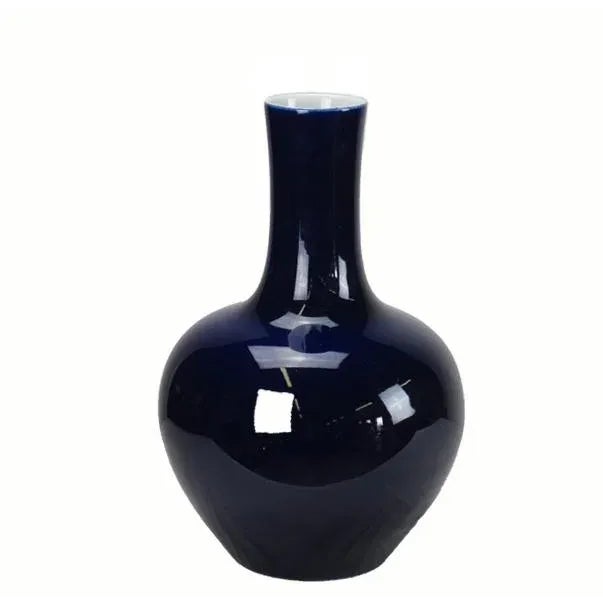 Asian Modern Deep Blue Long Neck Porcelain Vase For Sale - Image 4 of 4