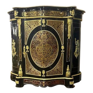 French Louis XV Style Black Commode With Gold Details Marble Topped For Sale