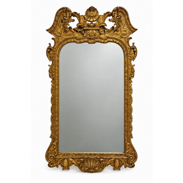 Gold Mid-Century Georgian Style Giltwood Wall Mirror W/ Shell Crest Att. To LaBarge For Sale - Image 8 of 8