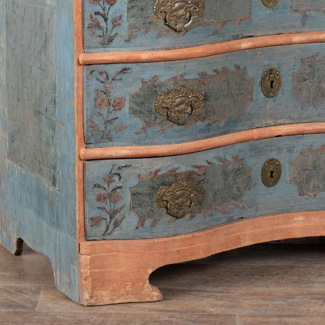 Late 18th Century Danish Pine Original Blue Painted Chest of Three Drawers For Sale - Image 13 of 14