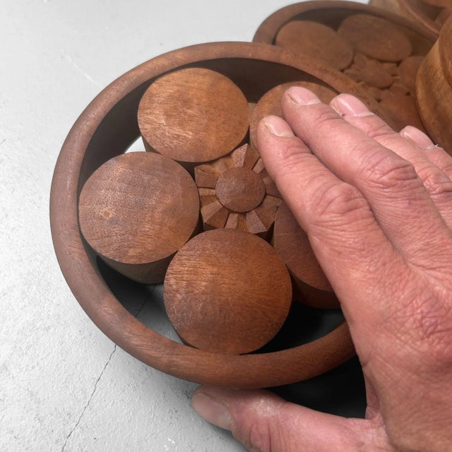 Wood Japanese Wooden Plum Blossom Ornaments, 1920s, Set of 9 For Sale - Image 7 of 17