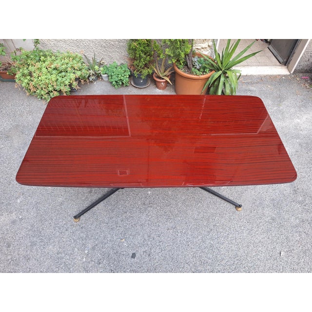 Rectangular Dining Table with Formica Top, Iron Base and Brass Finishes, 1950s, in Very Good conditions. Designed 1950 to...