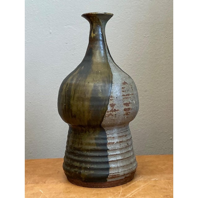 Vintage Two-Tone Glazed Ceramic Vase For Sale - Image 9 of 14