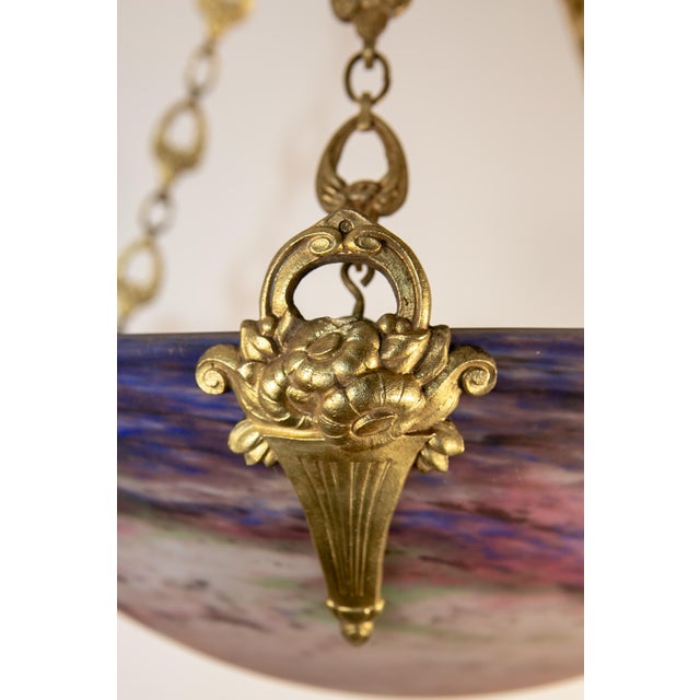 Metal Art Deco Ceiling Lamp with Large Glass Bowl by Muller Frères for Muller Frères Luneville, France, 1930s For Sale - Image 7 of 11